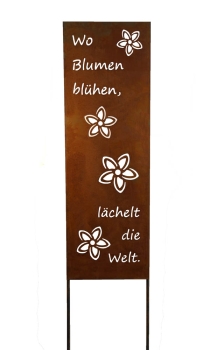 Schild Spruchtafel Gartenschild Edelrost rostige Gartendeko 115cm Edelrost, Wo Blumen blühen